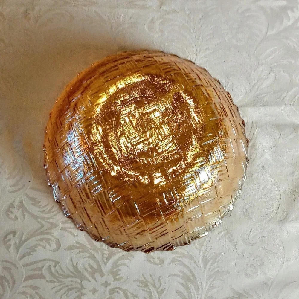 Vintage Indiana Glass Amber Basket Weave 9